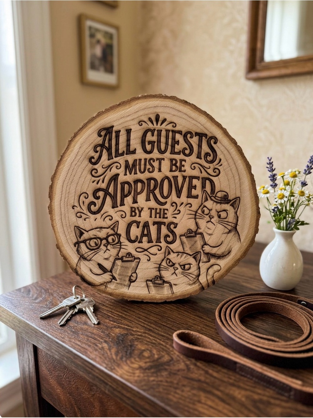Funny Pet Approval Wood Slice Sign | Cat Dog Committee Wall Decor